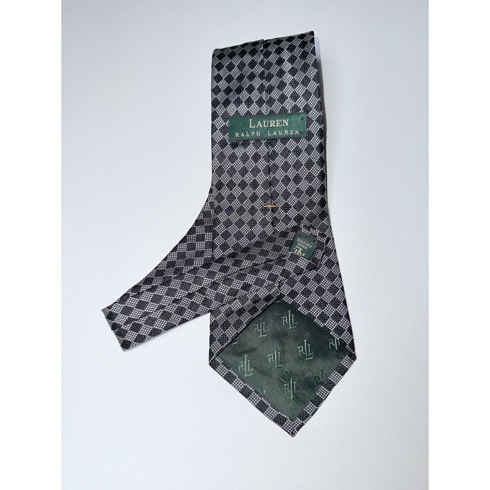 Lauren Ralph Lauren Vintage Silk Tie Gray/Black Geometric‎ Diamond RLL - Picture 2 of 8